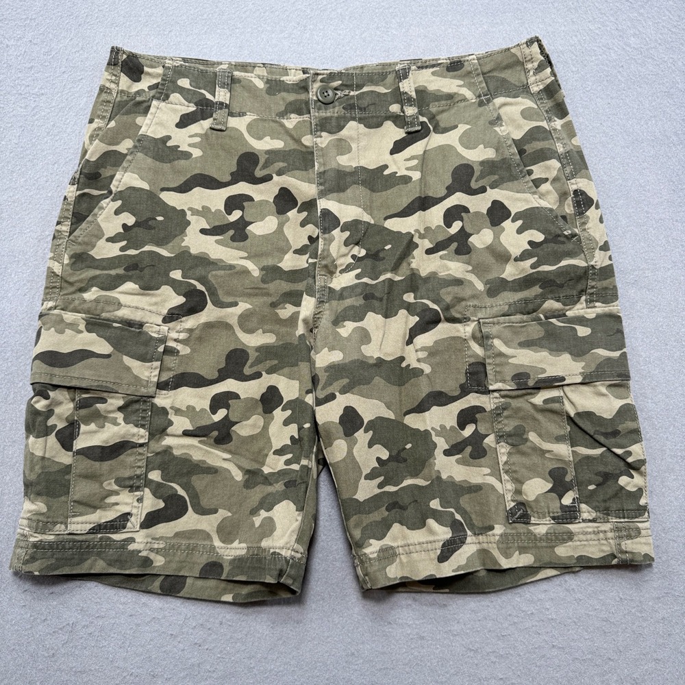 Old Navy Cargo Shorts Mens 34 Green Camo Lived-In Straight Built-In Flex Hunting